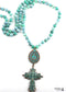 Boho Necklace, RH Precious Blue Lava Stone, Cross
